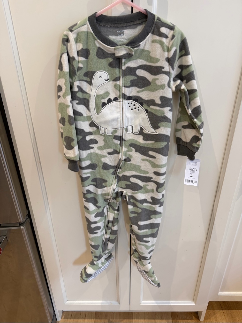 NWT Carter's 3t Green Camo Dinosaur Fleece One-Piece